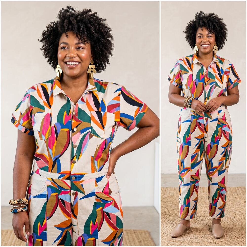 Mixed by Nasrin Classic Jumpsuit in abstract tropical print TXXXL